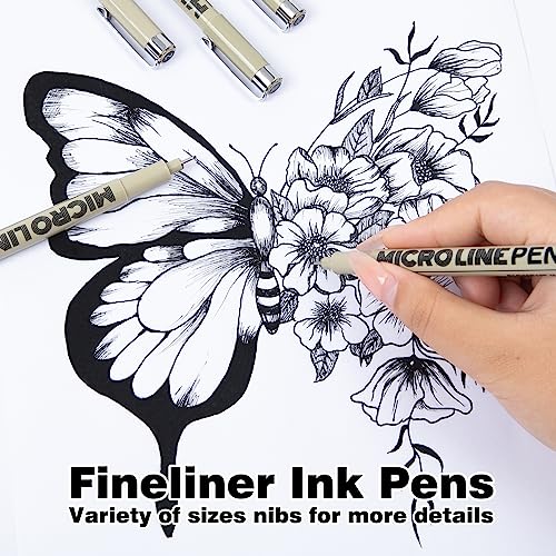 Micro-Pen Fineliner Ink Pens, 12 Pack Black Micro Fine Point Drawing Pens Waterproof Archival Ink Multiliner Pens for Artist Illustration, Sketching, KERIFI