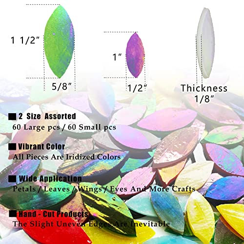 KALUCION 120 Pcs Iridescent Green Petal Mosaic Tiles, Hand Cut Stained Glass Petals, Floral Mosaic Tiles, Tiffany Glass Flower Petals Supplies Kit KALUCION