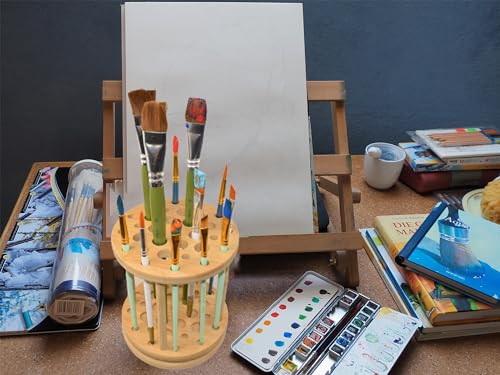 Yeeyeah 360 Rotating Bamboo Paint Brush Holder-Large Capacity Watercolor Paint Brush Holder Display Stand And Organizer for Desk, Arts and Crafts Yeeyeah