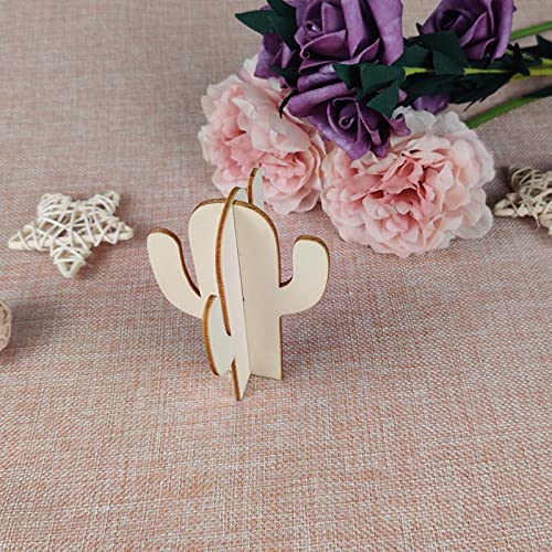 Creaides 12pcs Cactus Wood DIY Crafts Cutouts Wooden Cactus Tabletop Decoration for DIY Projects Hawaii Summer Holiday Party Supplies Creaides