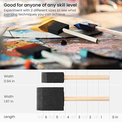 Arteza Foam Paint Brushes, Includes 50 Sponge Brushes, 25 x 1 Inch Brushes and 25 x 2 Inch Brushes, Art Supplies for Painting, DIY, and Wood Staining ARTEZA