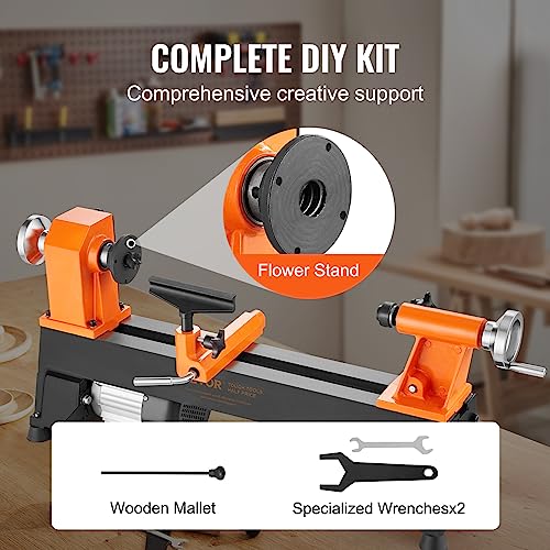 VEVOR Benchtop Wood Lathe, 10 in x 18 in, 0.5 HP 370W Power Wood Turning Lathe Machine, 5 Variable Speeds 780/1320/1920/2640/3840 RPM with Rod VEVOR