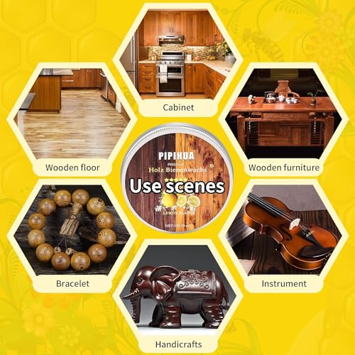 PIPIHUA Beeswax Furniture Polish, Wood Seasoning Beeswax for Furniture Waterproof & Repair Wood Wax to Protect & Care, 1pc Beeswax with Sponge(Lemon) PIPIHUA