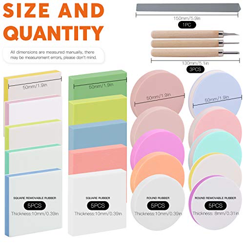 Rustark 22 Pcs Mixed Rubber Stamp Carving Blocks Set with Carving Knives and Whetstone, Carve Block Printing Carving Block Kit for Printmaking, Rustark