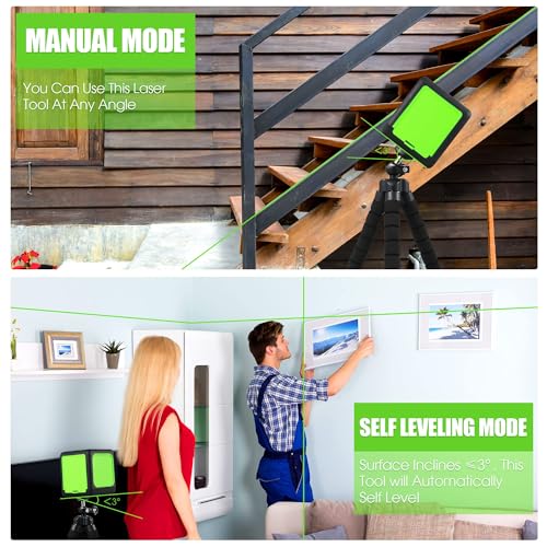 Laser Level with Stand, 50 ft Cross Line Laser, 4 Brightness Adjustment, IP54 Waterproof Self leveling and Manual Mode, Laser Level Tool with 360 Dreyoo