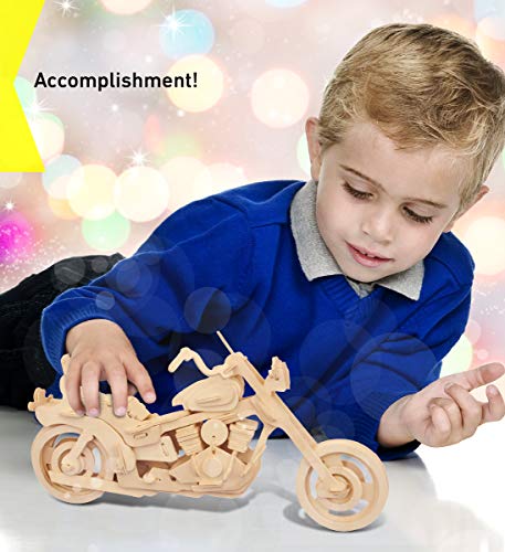 Puzzled 3D Puzzle Motorcycle Wood Craft Construction Model Kit, Fun & Educational DIY Wooden Toy Assemble Model Unfinished Crafting Hobby Puzzle to Puzzled