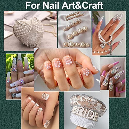 Flat Back Rhinestones&Pearls Kits Round Glass Crystal AB&Transparent White Gems+White&Beige Pearls With Quick Dry Makeup Glue+Picker Pencil+Tweezer BELLEBOOST