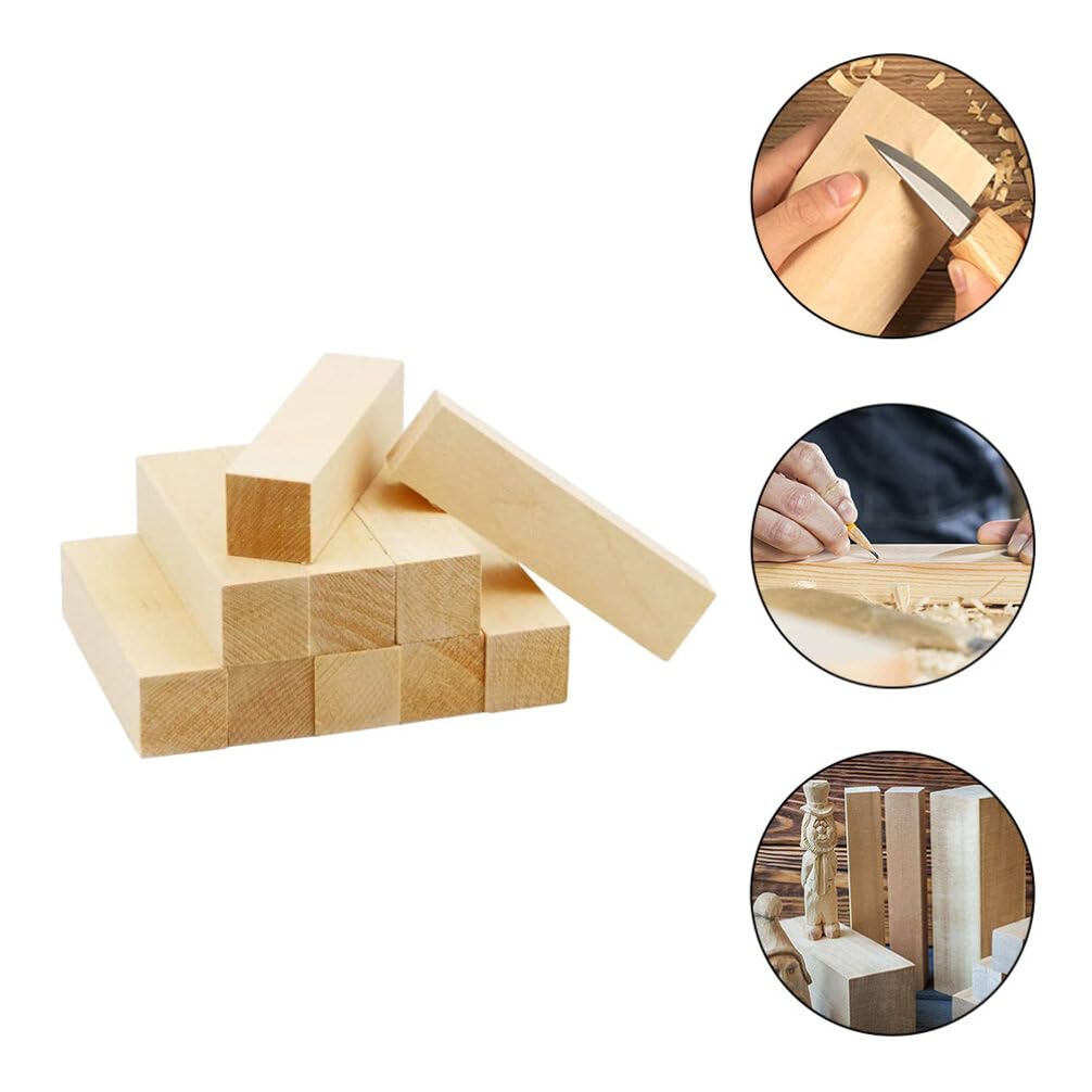 VILLCASE Unfinished Wooden Block :10pcs Whittling Wood Carving Blocks Basswood for Carving Unfinished for Crafts Wooden Block Set Bass Wood for Wood VILLCASE