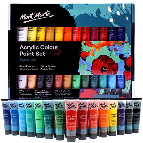 Mont Marte Acrylic Paint Set 24 Colours 36ml, Perfect for Canvas, Wood, Fabric, Leather, Cardboard, Paper, MDF and Crafts Mont Marte