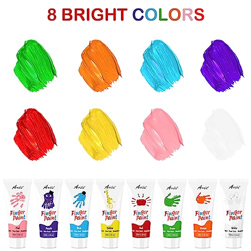 AROIC 8PCS Washable Finger Paint for Kids, Non-Toxic Finger Paint 8Colors, Art Painting Supplies for Toddlers, Finger Painting Supplies for Kids Boys AROIC