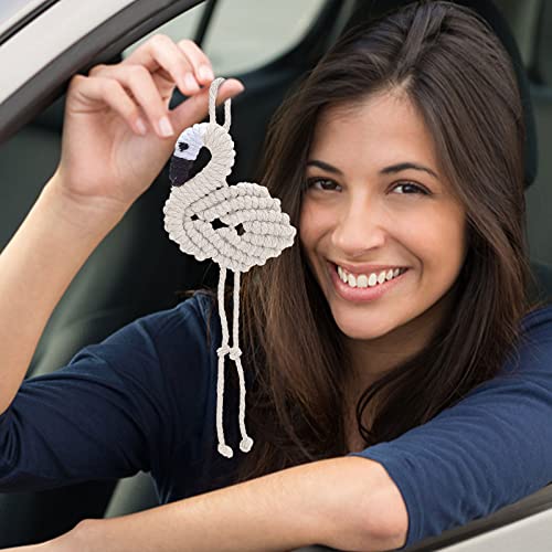 FREEBLOSS 4 Set Macrame Flamingo Ornament Boho Keychain Ornament Macrame Keychain DIY Kit Keychain Bag Charm for Girls Macrame Kit for Adults FREEBLOSS