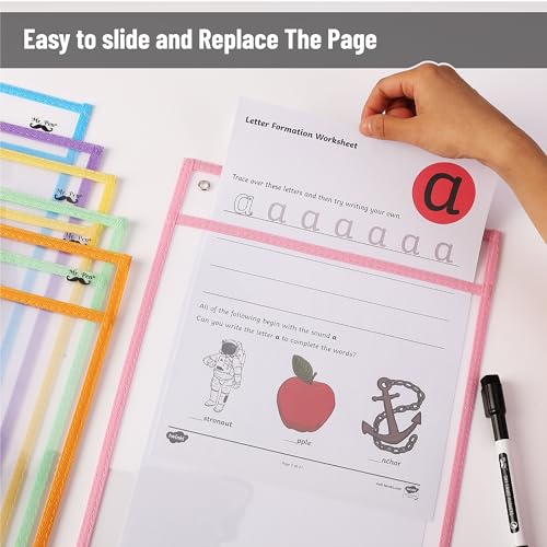 Mr. Pen- Dry Erase Pocket Sleeves, 10 x 14 Inch, 6 Pack, Pastel Colors, Plastic Sleeves, Dry Erase Pockets Reusable Sleeves, Dry Erase Sleeves, Clear Mr. Pen