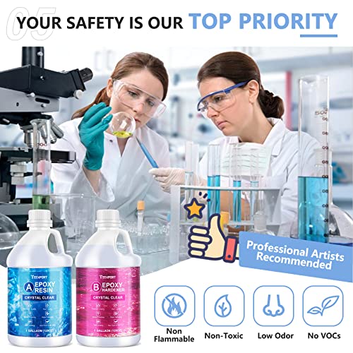 Teexpert Crystal Clear Epoxy Resin Kit 2 Gallon Self-Leveling Coating and Casting Resin, High-Gloss & Bubbles Free Resin and Hardener Kit for DIY Teexpert