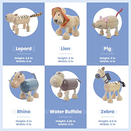 TEKOR Bendable Wooden Animal Toys, Set of 12 | Fun & Posable Farm & Jungle & Safari Animals for Toddlers | Preschool Montessori Toy, Smooth Natural TEKOR