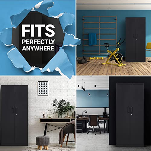 Yizosh Metal Garage Storage Cabinet with 2 Doors and 5 Adjustable Shelves - 71" Steel Lockable File Cabinet,Locking Tool Cabinets for Yizosh