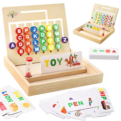 Wooden Montessori Toys for Kids 2 3 4 5 6 7 8 Years Old, Alphabet Learning  Toys with 34 Cards, Color & Shape Matching Slide Puzzles Brain Teaser –  WoodArtSupply
