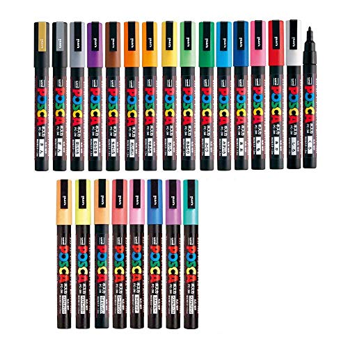 Posca Paint Marker FULL RANGE Bundle Set , Mitsubishi Poster Colour ALL COLOR Marking Pen Fine Point 24 Colours ( 17 Standard & 7 Natural ) Japan uni