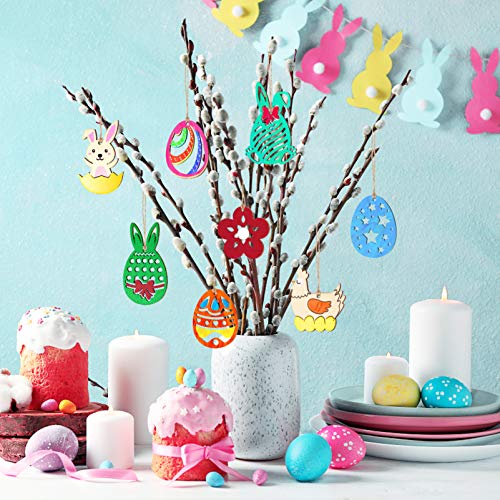 TOYANDONA 48 Pcs Easter Wooden Ornaments, Unfinished Wood Easter Cutouts Hanging Embellishments Easter Wooden Crafts for Kids Easter Party Supplies TOYANDONA