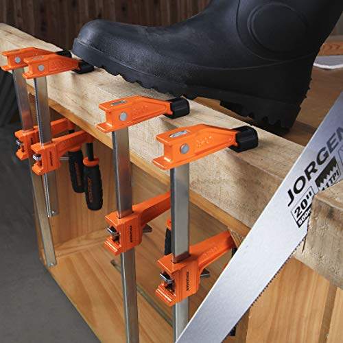 JORGENSEN 4-pack Steel Bar Clamps Set, 6-inch (2) & 12-inch (2) Medium Duty F-Clamp, 600 Lbs Load Limit, for Woodworking Jorgensen