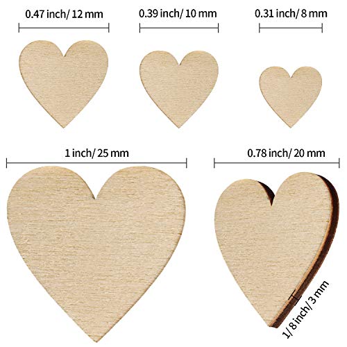 500 Pieces Wood Heart Cutouts Unfinished Wooden Heart Slices Blank Wood Heart Wood Slices Embellishments Ornaments for Christmas, Wedding, Valentine, Blulu