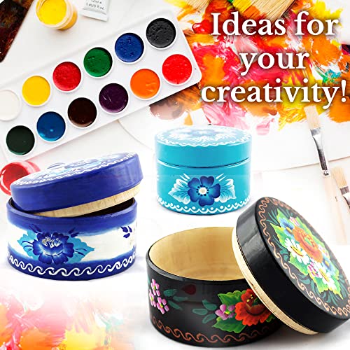 Mini Wooden Round Boxes with Lid 3''x2'' Set 6 pcs - Blank Storage Wood Craft Box Unpainted Unfinished DIY - Small Circle Boxes Crafts to Paint AEVVV