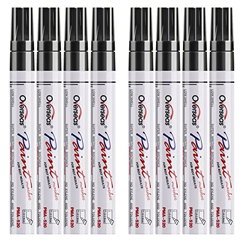 Paint Pens Paint Markers - Black Permanent Markers 8 Pack, Oil Based Waterproof Quick Dry Medium Tip Marker Pen for Metal, Wood, Fabric, Plastic, Overseas