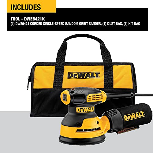 DEWALT Orbital Sander Kit, 5 inch, 3 amp, Corded, 12,000 OPM (DWE6421K), Yellow DEWALT