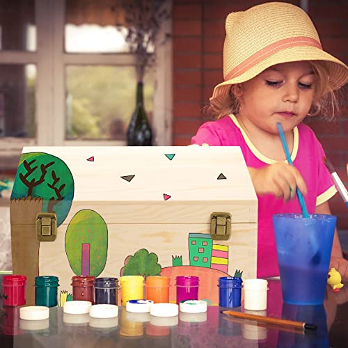 Frcctre Extral Large Unfinished Wooden Box, 13 x 10 x 6.5 inch Natural Unfinished Pine Wood Box with Hinged Lid and Front Clasp for DIY Craft Art Frcctre