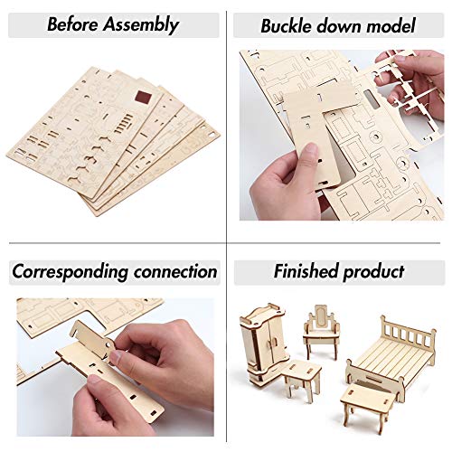 LoveInUSA 3D Wooden Dollhouse Furniture Puzzle DIY House Room Miniature Furniture Sets Puzzle Gift for Kids LOVEINUSA
