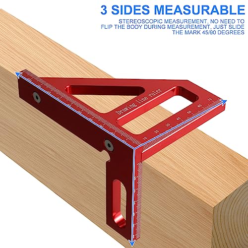 3D Multi-Angle Measuring Ruler, 45/90 Degree Woodworking Square Protractor Aluminum Alloy, Miter Triangle Ruler, Layout Measuring Tool for Engineer Tzgsonp