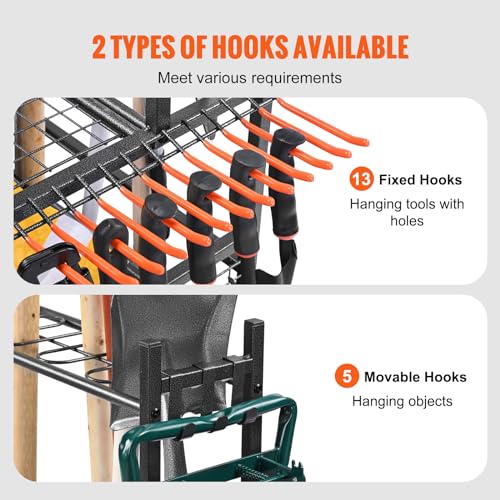 VEVOR Garden Tool Organizer, 16 Slots with Hooks, Yard Tool Tower Rack with Wheels for Garage Organization and Storage, Hold Long-Handled VEVOR