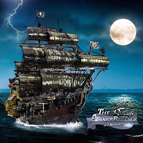 Piececool 3D Metal Puzzles for Adults, The Queen Anne's Revenge Pirate Ship Model Kits with DIY Tools Set, Metal Models Building Craft Kits, Creative Piececool