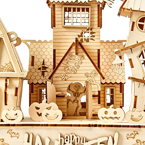 bennama 3D Wooden Puzzles Halloween House Kits Includes Light Strip, Brainteaser and Puzzle for Halloween/Birthday,Gifts for Adults and Teens to bennama