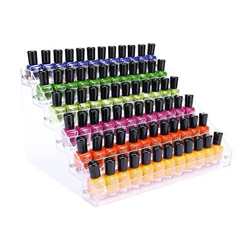 FFowcye Nail Polish Organizer, 6 Layers Acrylic Nail Polish Holder Rack Sunglasses Storage Essential Oils Display Shelf Stand Holds Up to 72 Bottles FFowcye