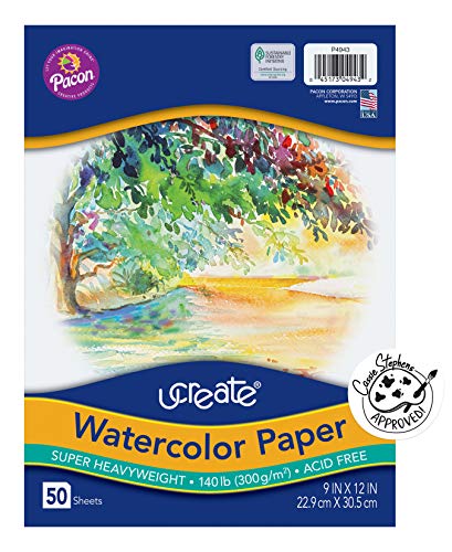 UCreate Watercolor Paper, Bulk, 140 Lb., White, 9" x 12", 50 Sheets UCREATE