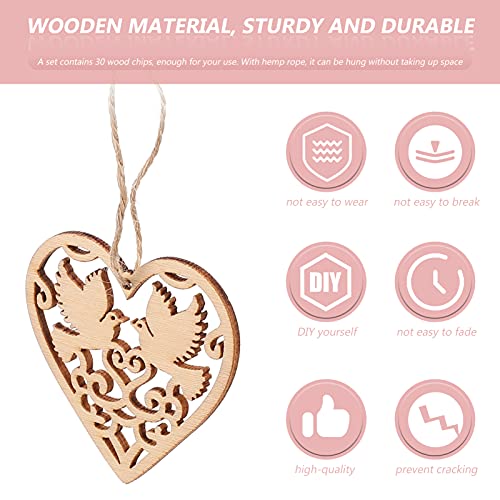 VOSAREA 30Pcs Wooden Pendant Wedding Heart Woodsy Decor Heart Wood Cutouts decoraciones para salas de casa Home décor Christmas Embellishments for VOSAREA
