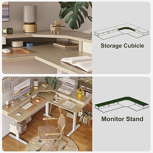BANTI 63" L-Shaped Electric Standing Desk,Height Adjustable Stand up Desk with 3 Drawer,Corner Stand up Desk, Light Walnut Top BANTI