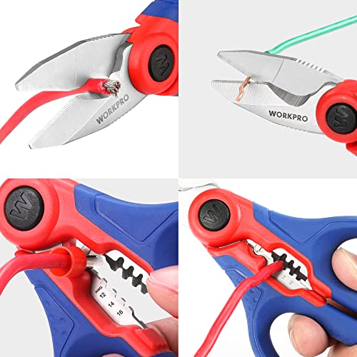 WORKPRO Stainless Electricians Scissors, 6.4" Professional Electrician Shears with Wire Stripper for Soft Cable WORKPRO