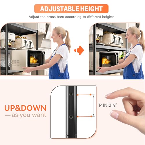 REIBII 5-Tier Heavy Duty Storage Shelves with Wheels - Adjustable Metal Shelving Unit for Garage and Pantry REIBII