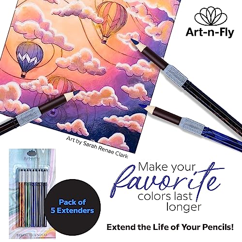 Art-n-Fly Pencil Extenders Set of 5 Pencil Lengthener for Color Pencils Art-n-Fly