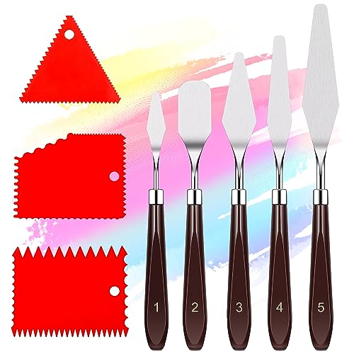 Senbos Palette Knife Paint Scraper Set, 5pcs Stainless Steel Painting Pallet Knife with 6pcs Plastic Painting Scraper, Oil Painting Mixing Scraper Senbos