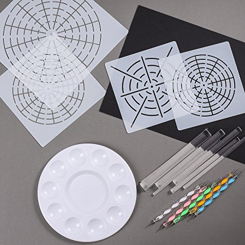 Whaline 18 Set Art Dotting Tools Mandala Dotting Tools Including 4 Mandala Stencils, 8 x Acrylic Rods, Paint Tray and 5 Double Sided Dotting Tools Whaline