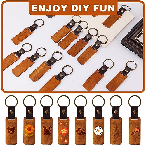 25pcs Leather Wood Keychain Blank, Wooden Keychain Blanks with Leather NQEUEPN