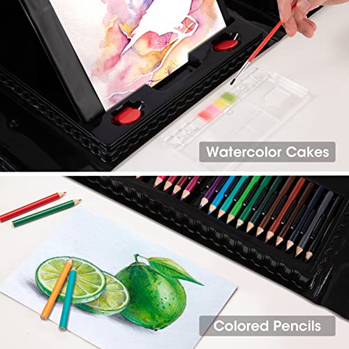 Art Supplies, 240-Piece Art Set Crafts Drawing Kits with Double Sided Trifold Easel, Includes Sketch Pads, Oil Pastels, Crayons, Colored Pencils, VigorFun