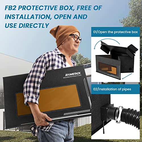 ATOMSTACK FB2 Laser Engraver Enclosure 30" X 29" X 17" with Exhaust Vent & Pipe, Fireproof Dustproof Foldable Protective Cover Odor Noise Reduction ATOMSTACK