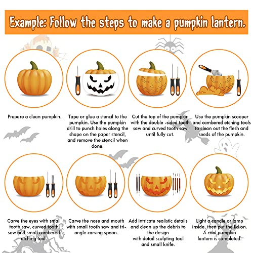 Shuttle Art 35 PCS Halloween Pumpkin Carving Kit, 11 PCS Professional Stainless Steel Pumpkin Carving Tools with 10 Stencils and 12 Electronic Shuttle Art