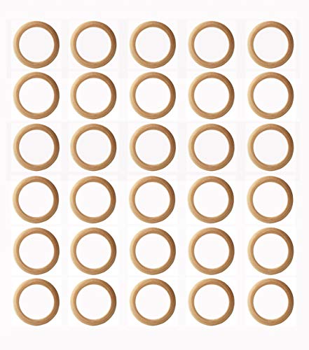Penta Angel Wooden Rings 30Pcs 35mm Natural Unfinished Solid Wood Rings Smooth Wood Circles for DIY Craft Pendant Connectors Jewelry Making (35mm) PENTA ANGEL