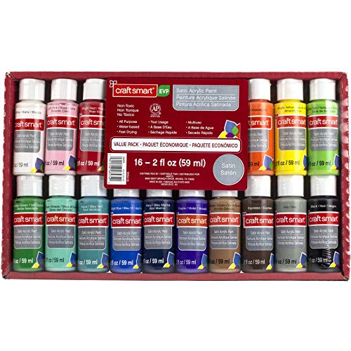 Multi-Surface Satin Acrylic Paint Value Pack, 16 Paints by Craft Smart (2 oz) Craftsmart