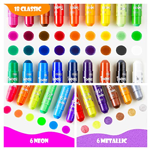 Shuttle Art Tempera Paint Sticks, 31 Pack Solid Tempera Paint Set, 30 Colors with 1 Drawing Pad for Kids, Washable, Super Quick Drying, Works Great Shuttle Art