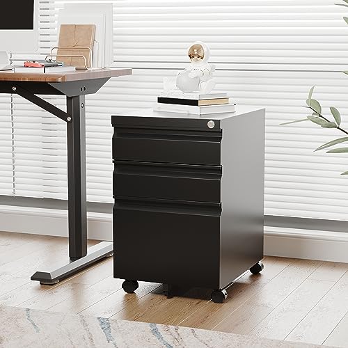 Letaya 3 Drawer Mobile File Cabinet with Lock,Under Desk Metal Filing Cabinets for Home Office Organizer Letters/Legal/A4(Fully Assembled Except Letaya